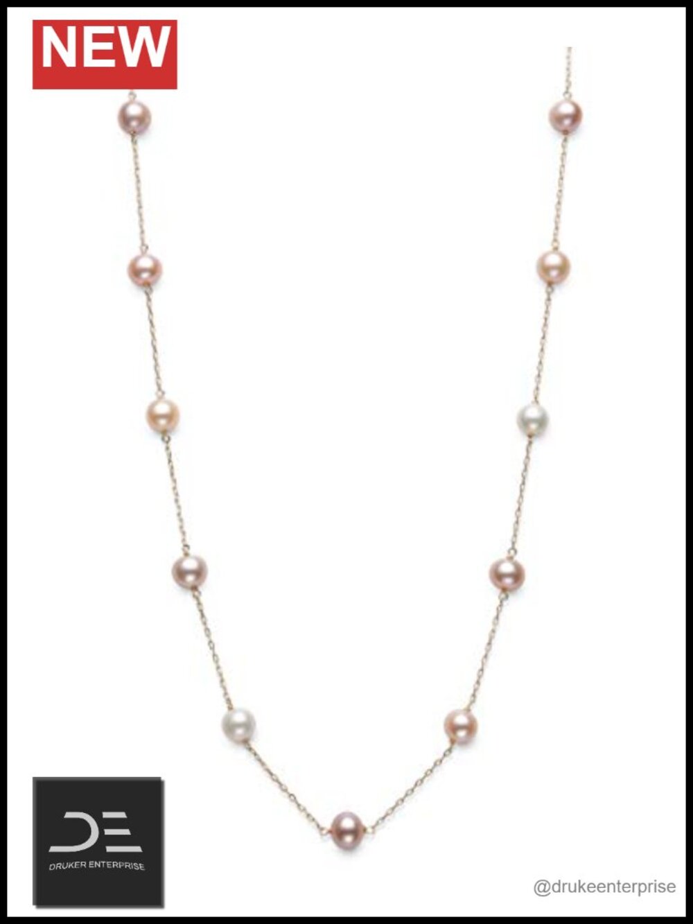 Cultured Freshwater Pearl Station Necklace 10k Yellow Gold